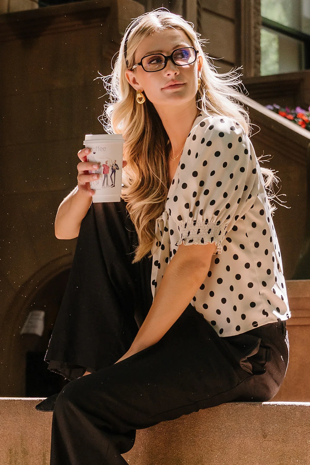 Eliza Tie Top | Natural + Black Dot