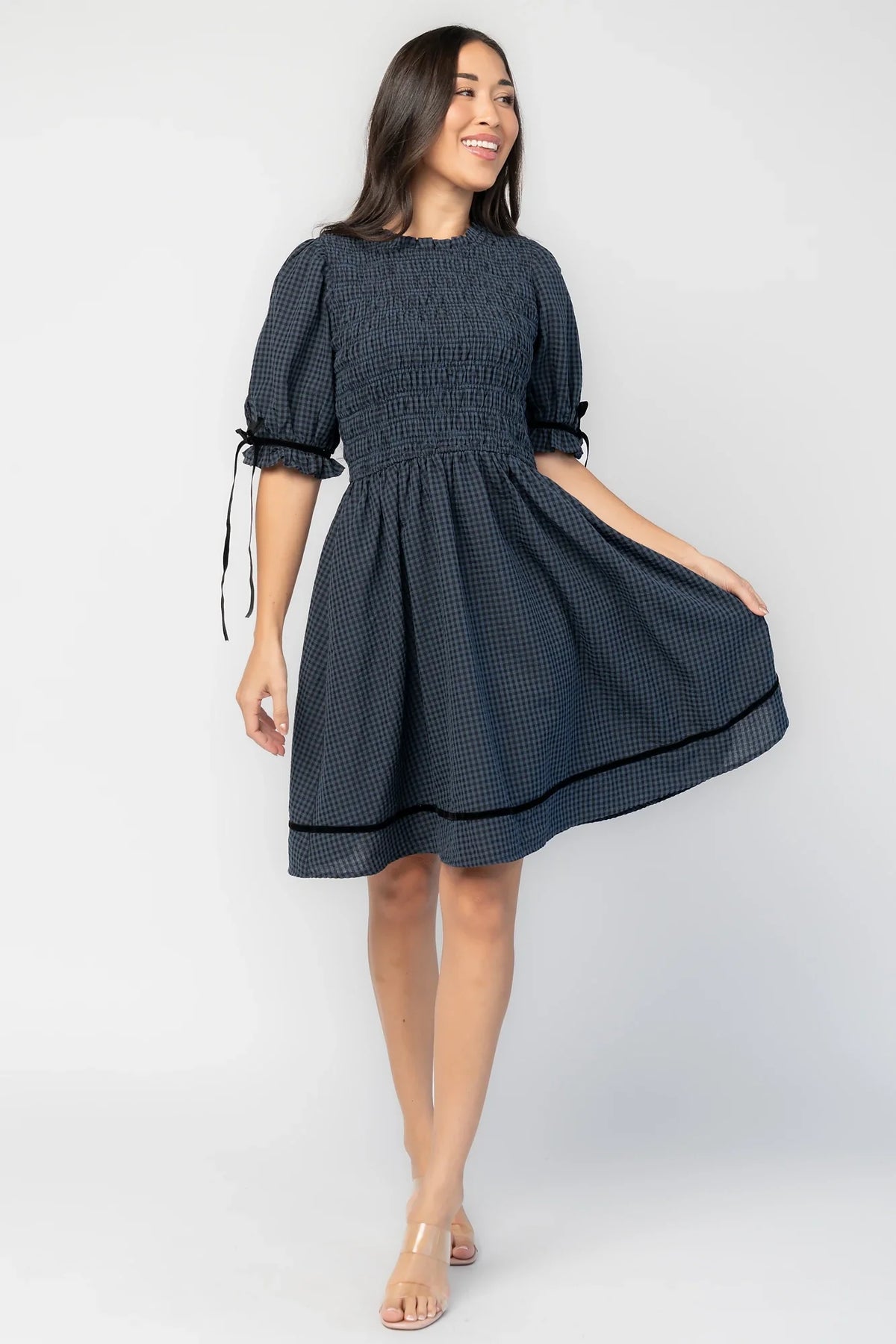 Susan Short Dress | Navy Gingham Main image