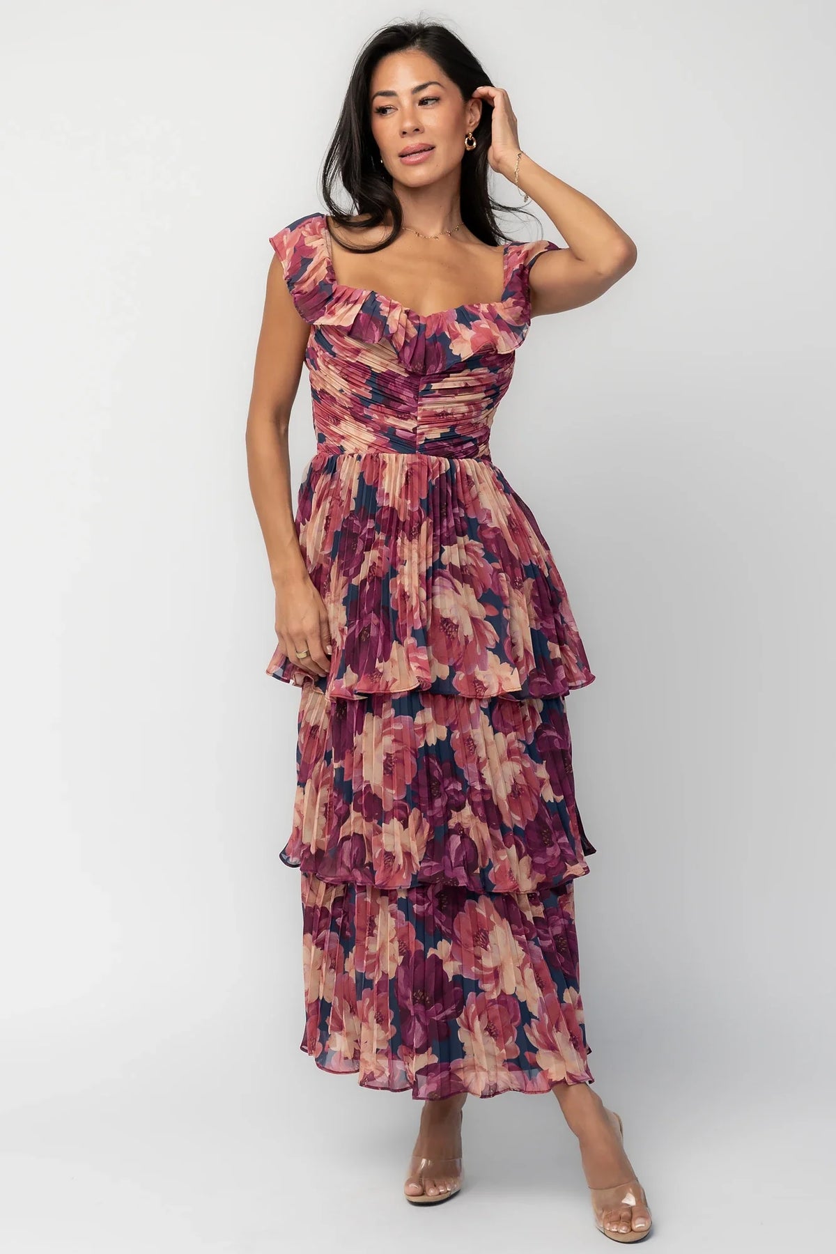 Steinway Pleated Midi Dress | Berry Floral Main image
