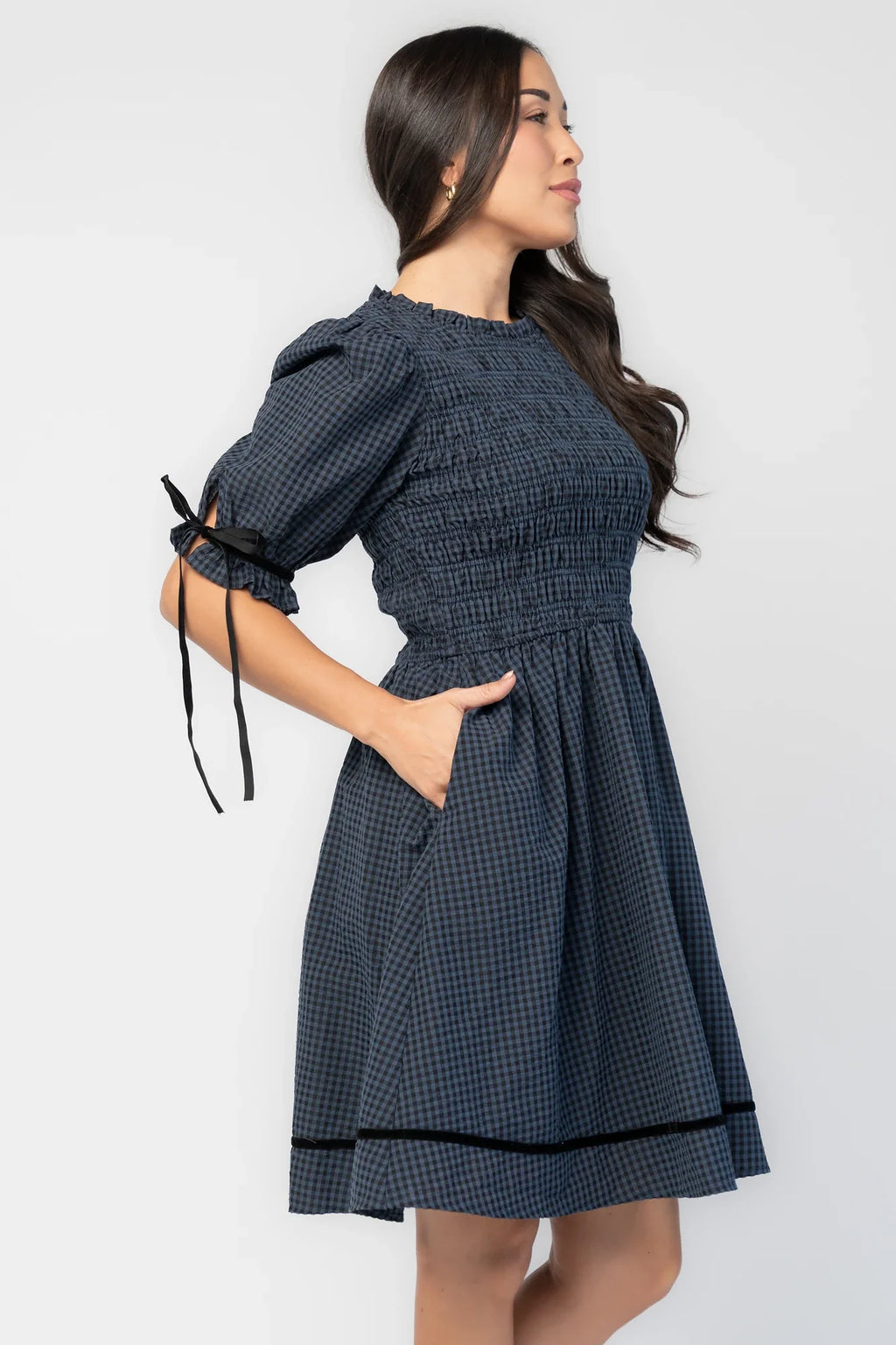 Susan Short Dress | Navy Gingham