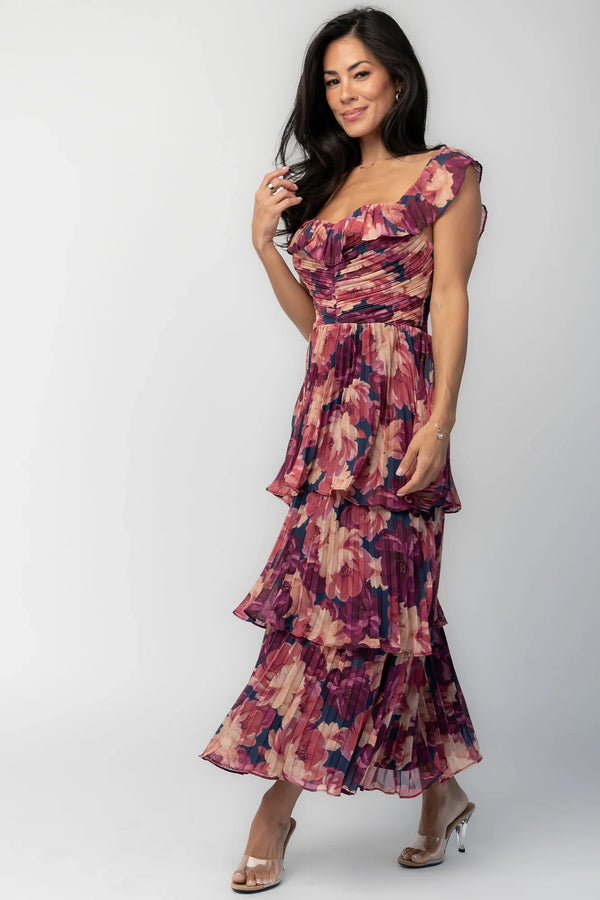 Steinway Pleated Midi Dress | Berry Floral