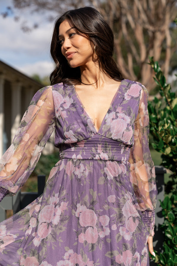 Layla Tulle Maxi Dress | Lavender + Blush Floral