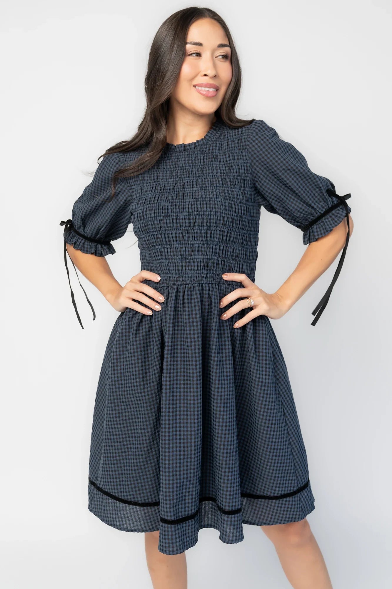 Susan Short Dress | Navy Gingham Secondary image