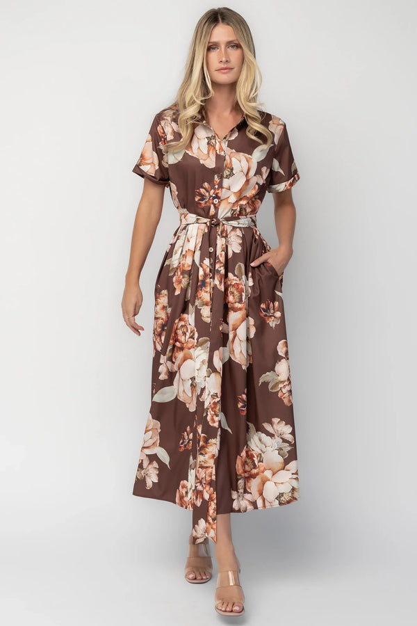 Blythe Midi Dress | Brown Floral