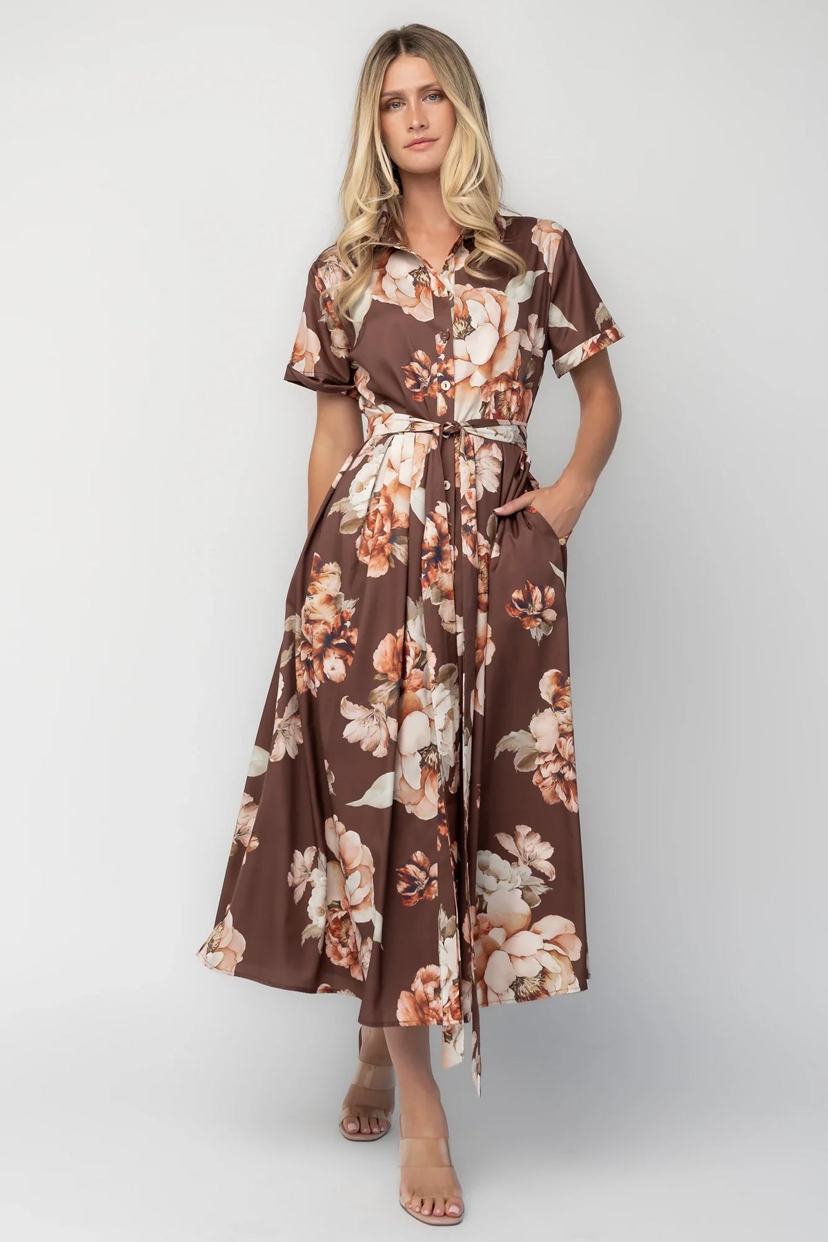 Blythe Midi Dress | Brown Floral Main image