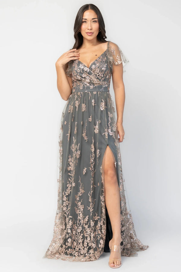Esmerelda Shimmer Gown | Dark Sage + Rose