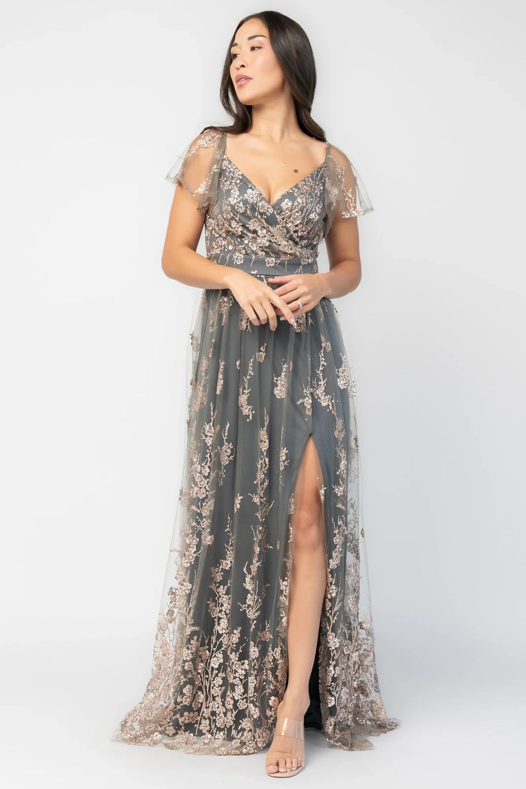 Esmerelda Shimmer Gown | Dark Sage + Rose