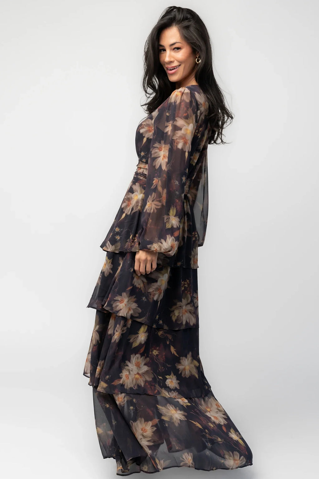Mariella Tiered Maxi Dress | Midnight Gold Floral