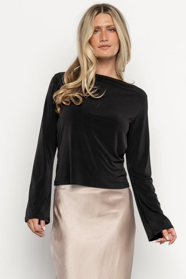 Tasia Drape Back Top | Black