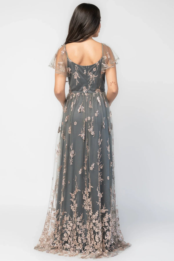 Esmerelda Shimmer Gown | Dark Sage + Rose