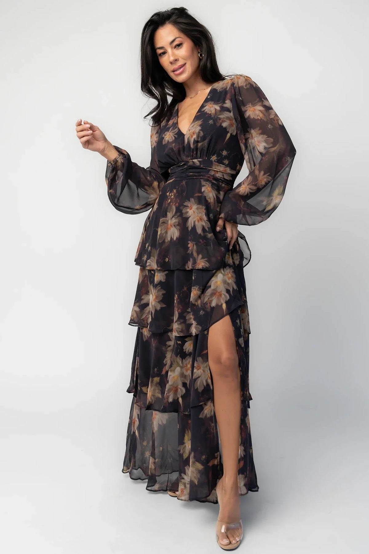 Mariella Tiered Maxi Dress | Midnight Gold Floral Main image