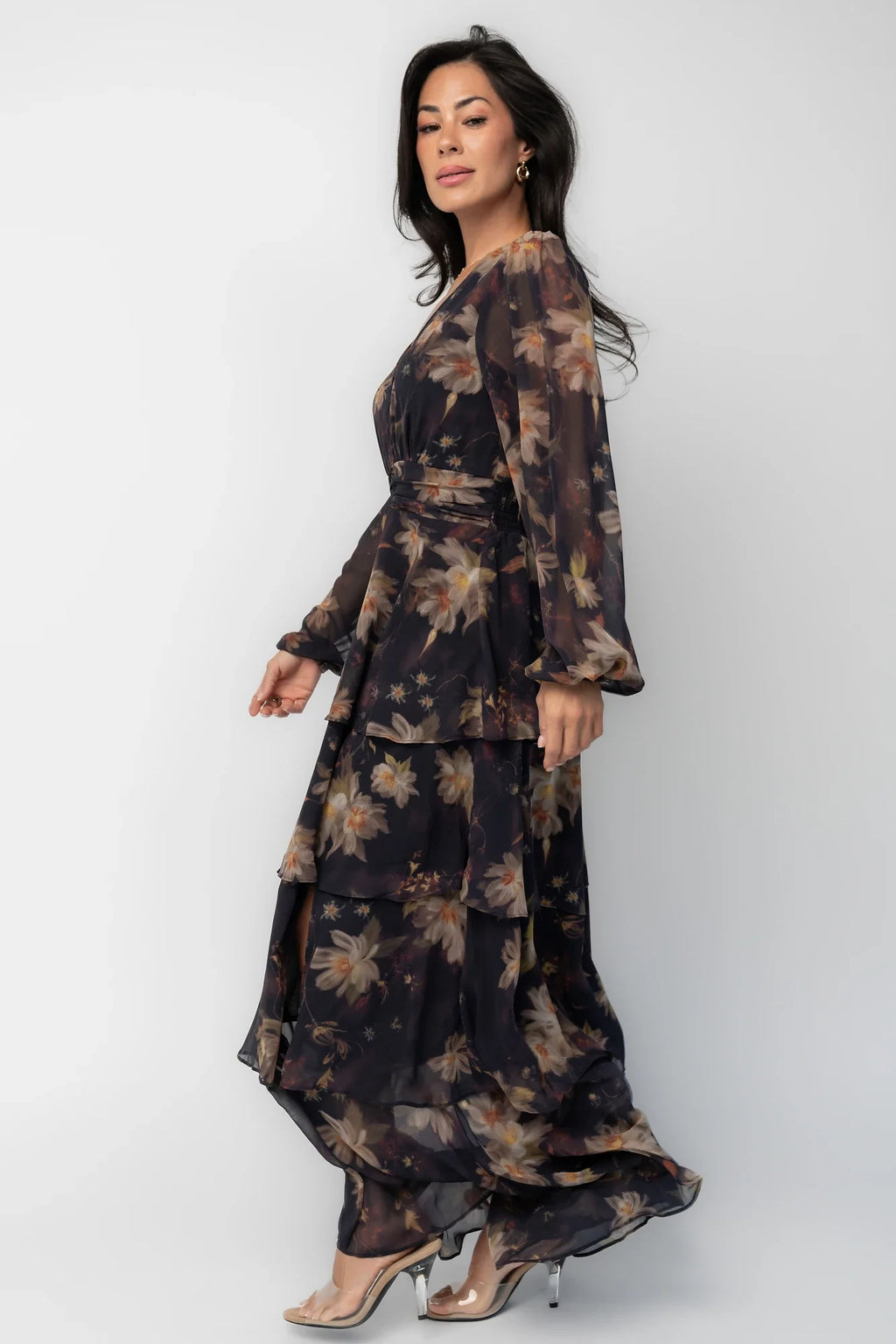 Mariella Tiered Maxi Dress | Midnight Gold Floral