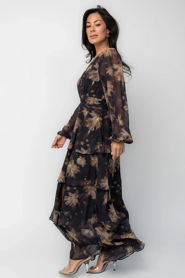 Mariella Tiered Maxi Dress | Midnight Gold Floral