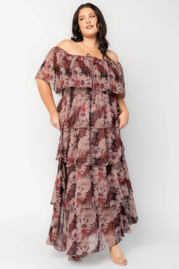 Carina Off Shoulder Maxi Dress | Vintage Berry Floral