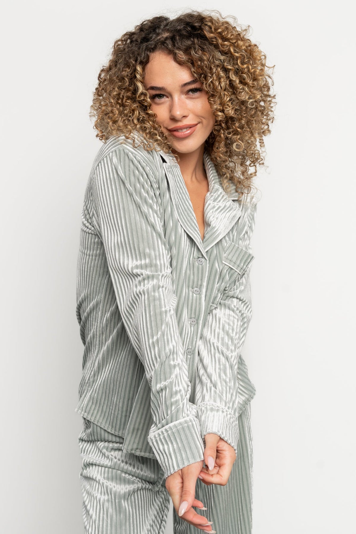 Klara Ribbed Velvet Pajama Set | Sage