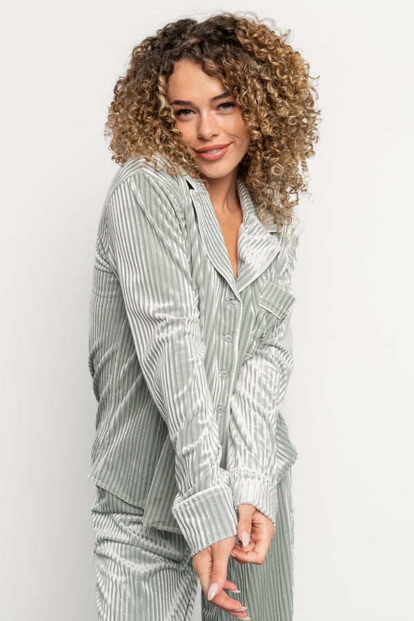 Klara Ribbed Velvet Pajama Set | Sage