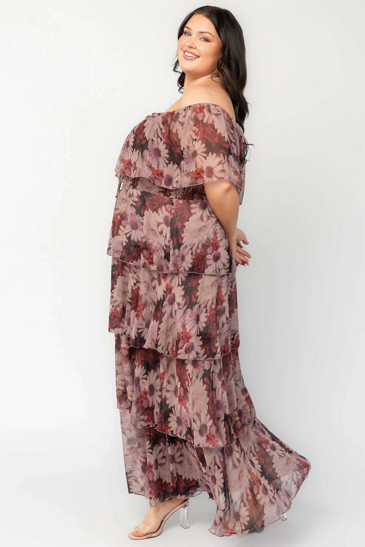 Carina Off Shoulder Maxi Dress | Vintage Berry Floral