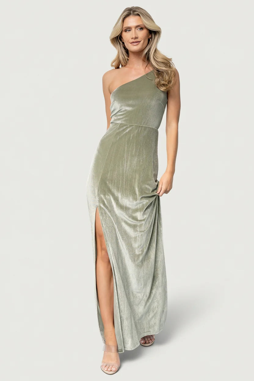 Tatiana Velvet One Shoulder Maxi Dress | Sage