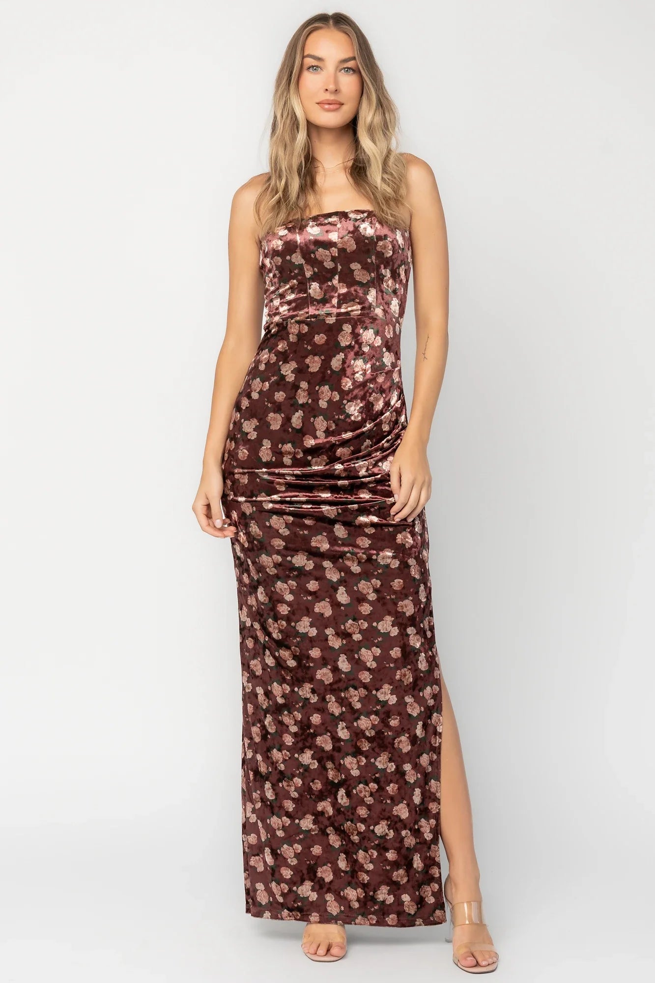 Philippa Velvet Maxi Dress | Berry Floral Secondary image