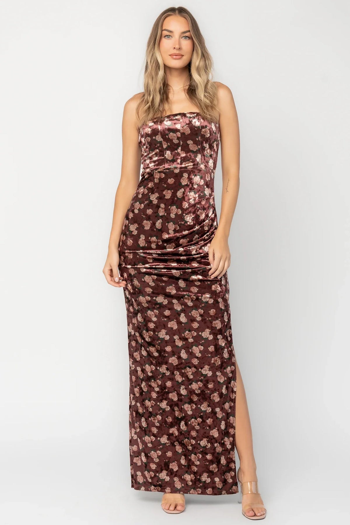 Philippa Velvet Maxi Dress | Berry Floral
