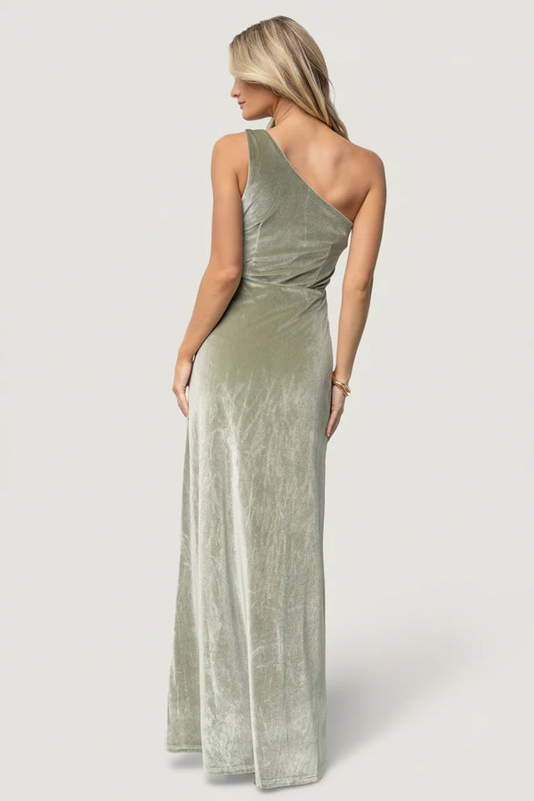 Tatiana Velvet One Shoulder Maxi Dress | Sage