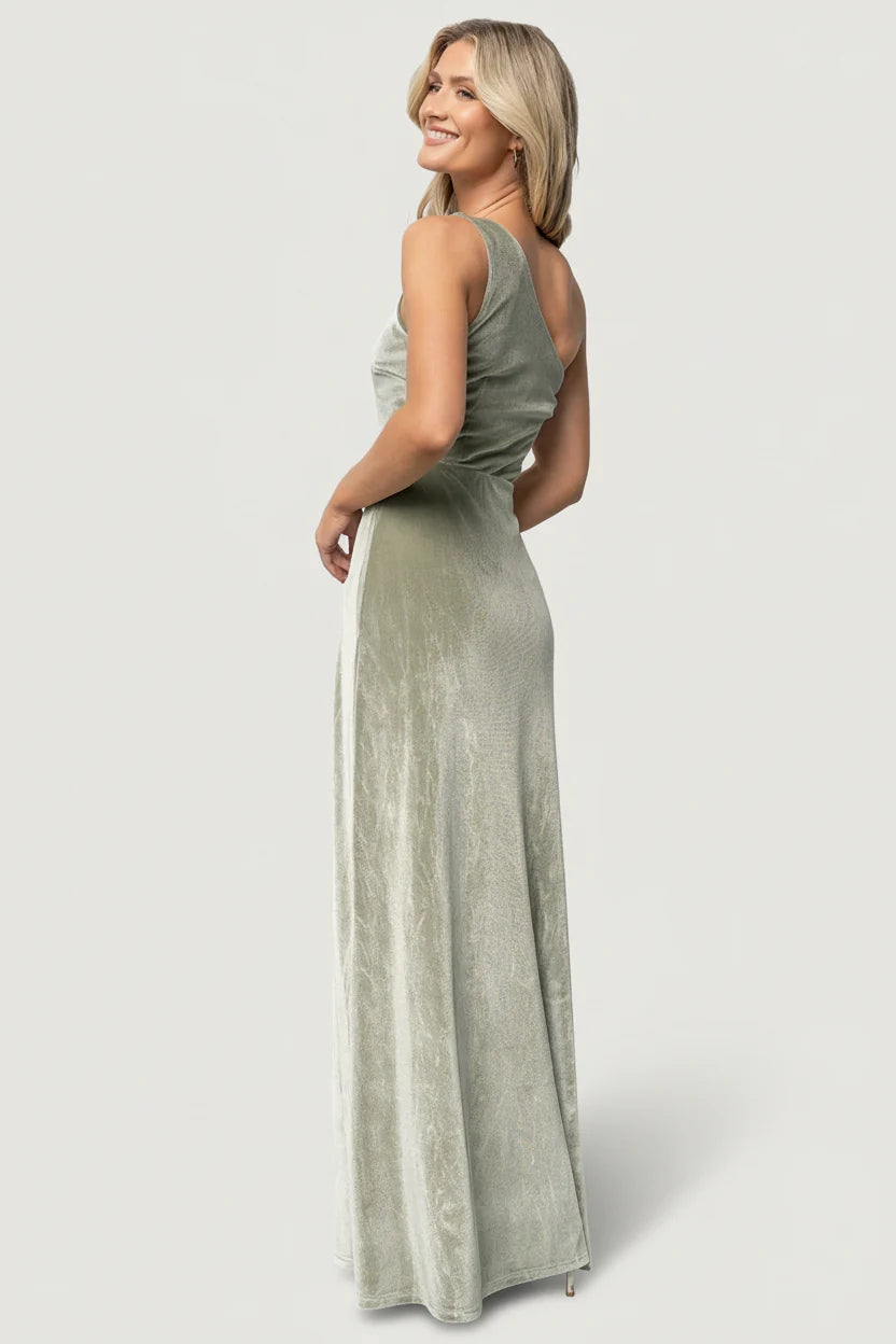 Tatiana Velvet One Shoulder Maxi Dress | Sage