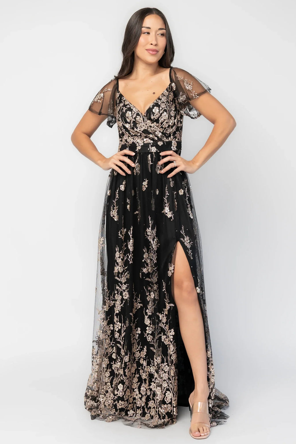 Esmerelda Shimmer Gown | Black + Rose