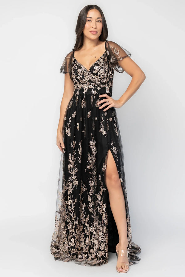 Esmerelda Shimmer Gown | Black + Rose