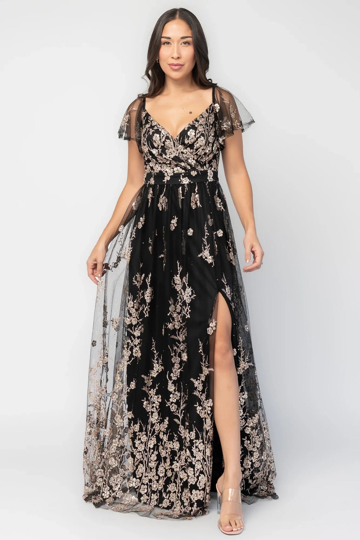 Esmerelda Shimmer Gown | Black + Rose