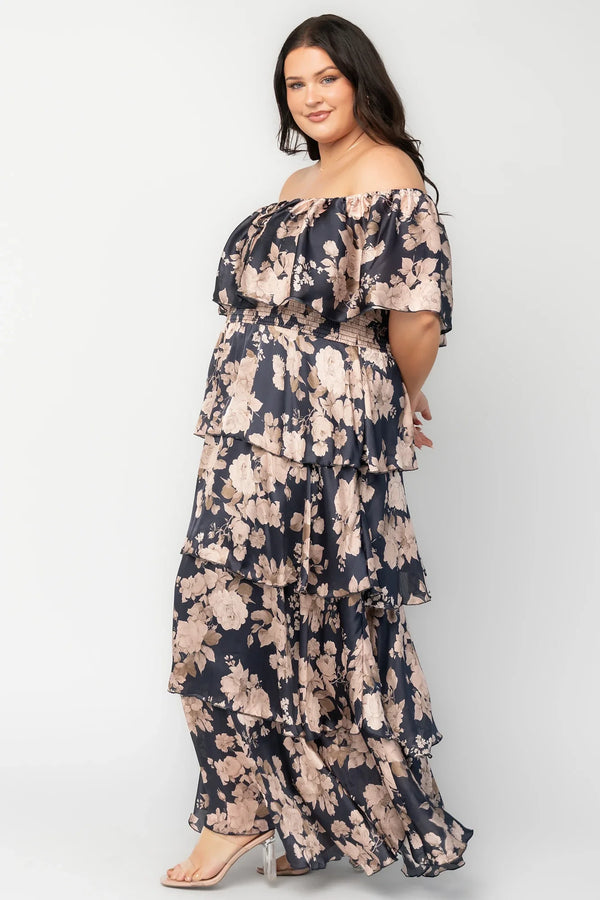 Isabelle Off Shoulder Maxi Dress | Navy + Taupe Floral