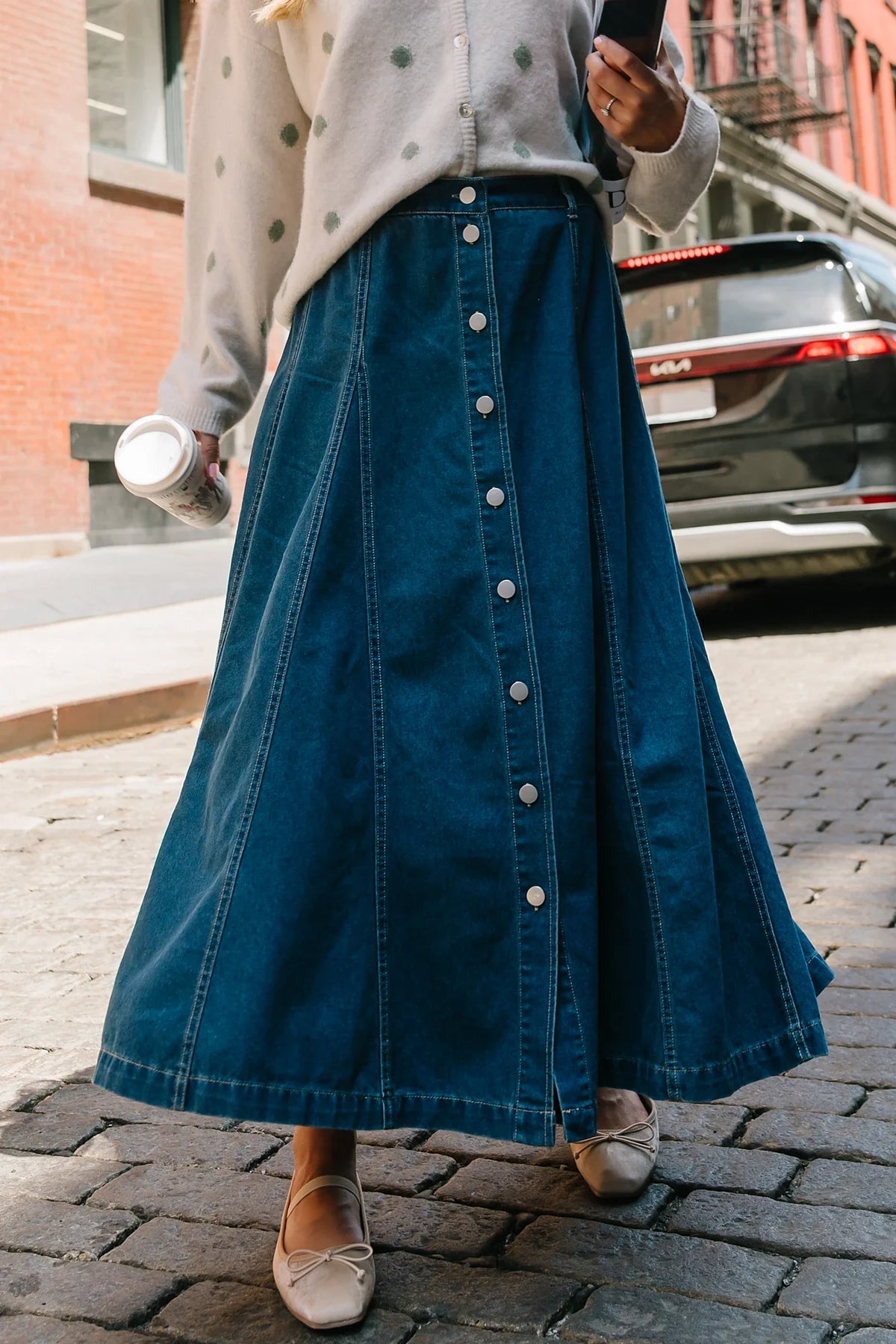 Cece Button Down Denim Skirt | Dark Wash Main image