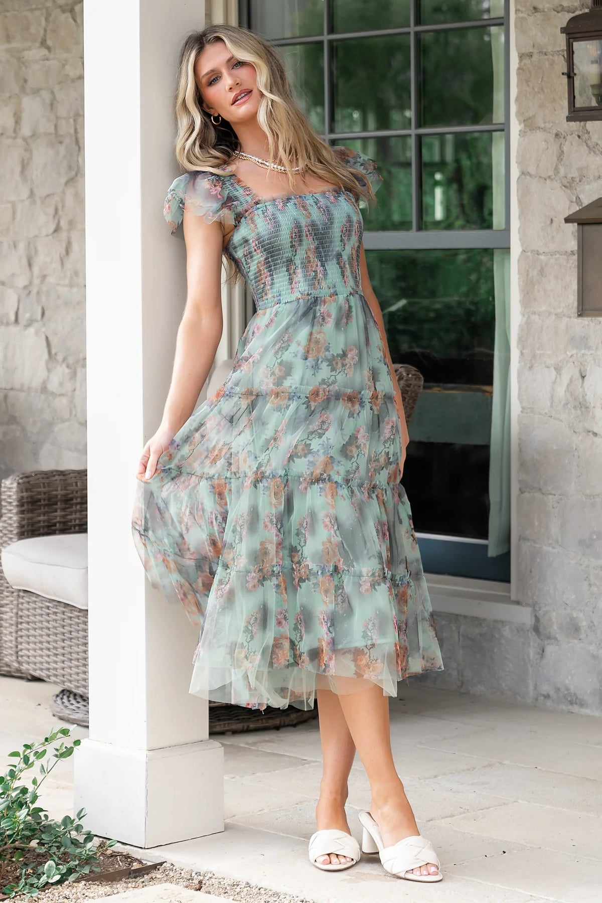 Clementine Tulle Midi Dress | Sage Multi Floral