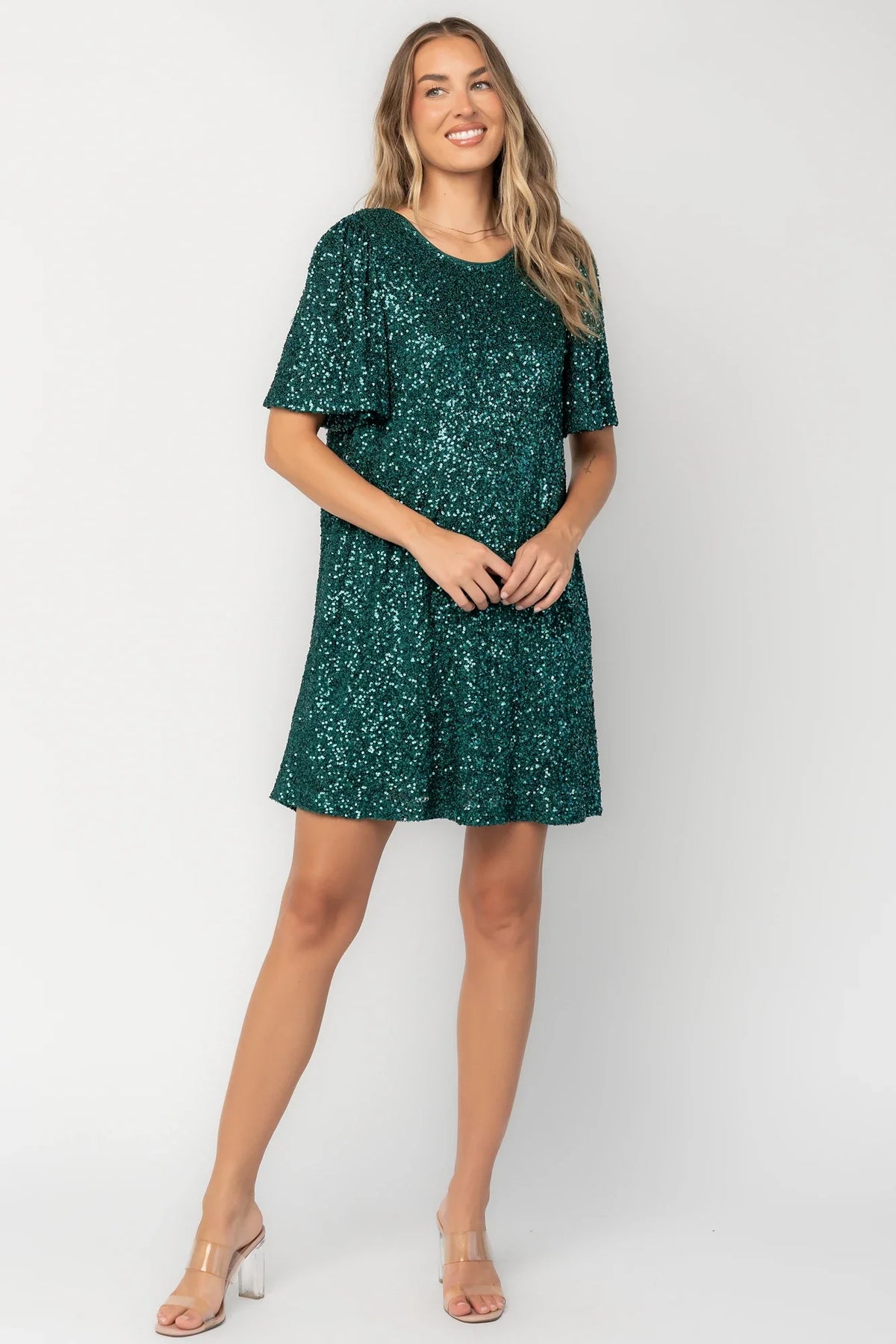 Kimber Sequin Shift Dress | Emerald Main image