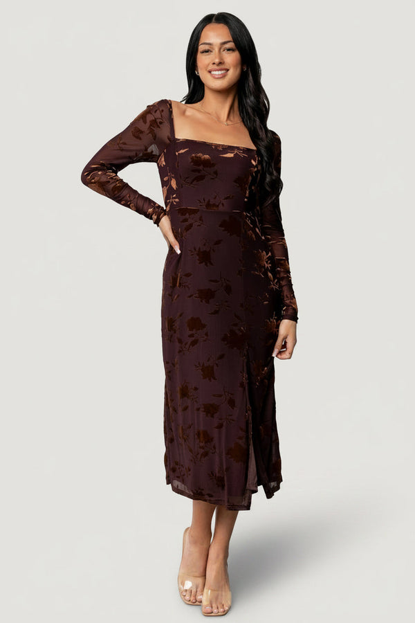 Tamara Midi Dress | Deep Plum + Dark Bronze Floral