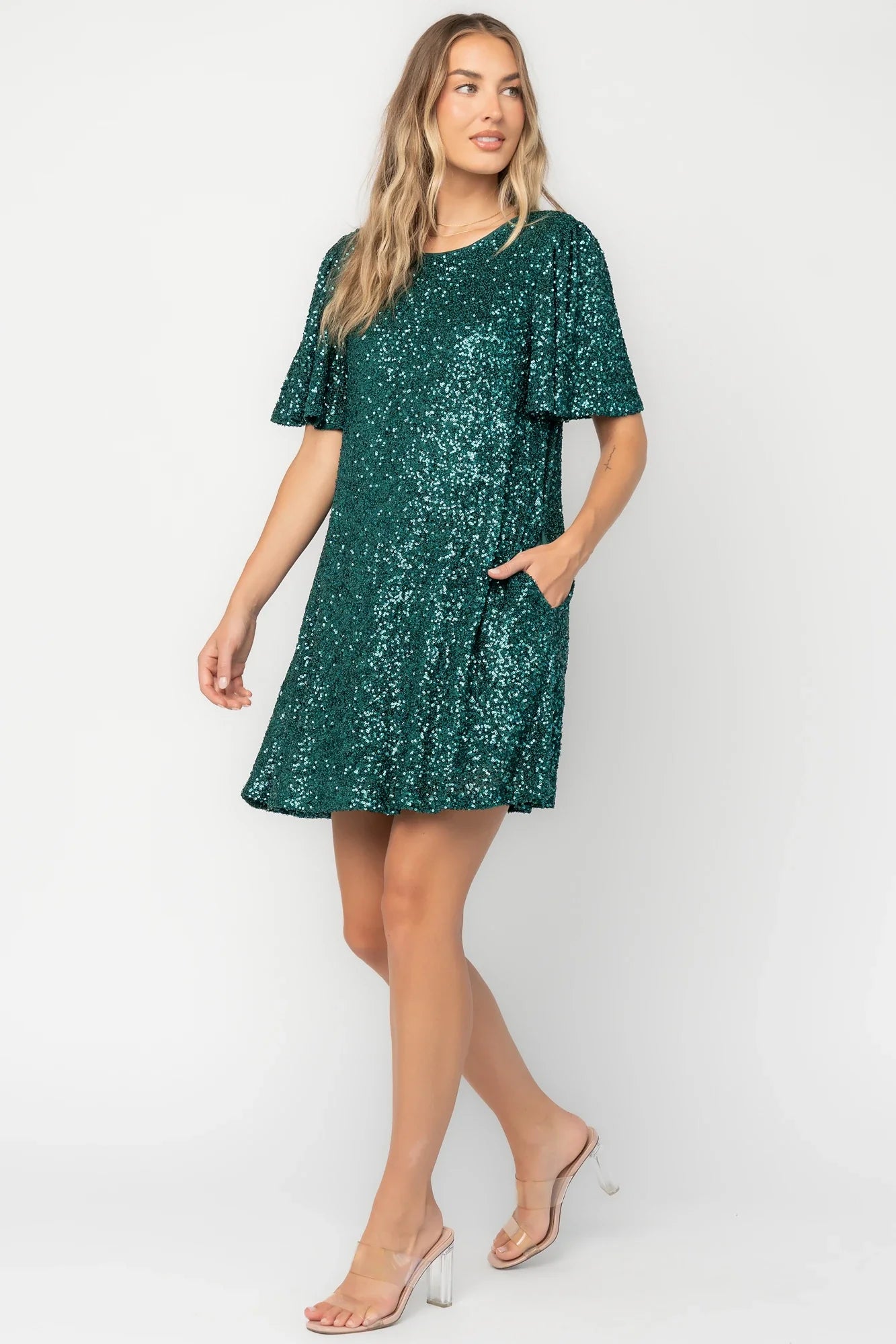 Kimber Sequin Shift Dress | Emerald Secondary image