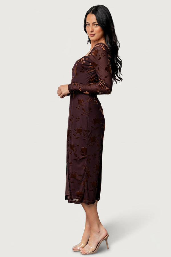Tamara Midi Dress | Deep Plum + Dark Bronze Floral