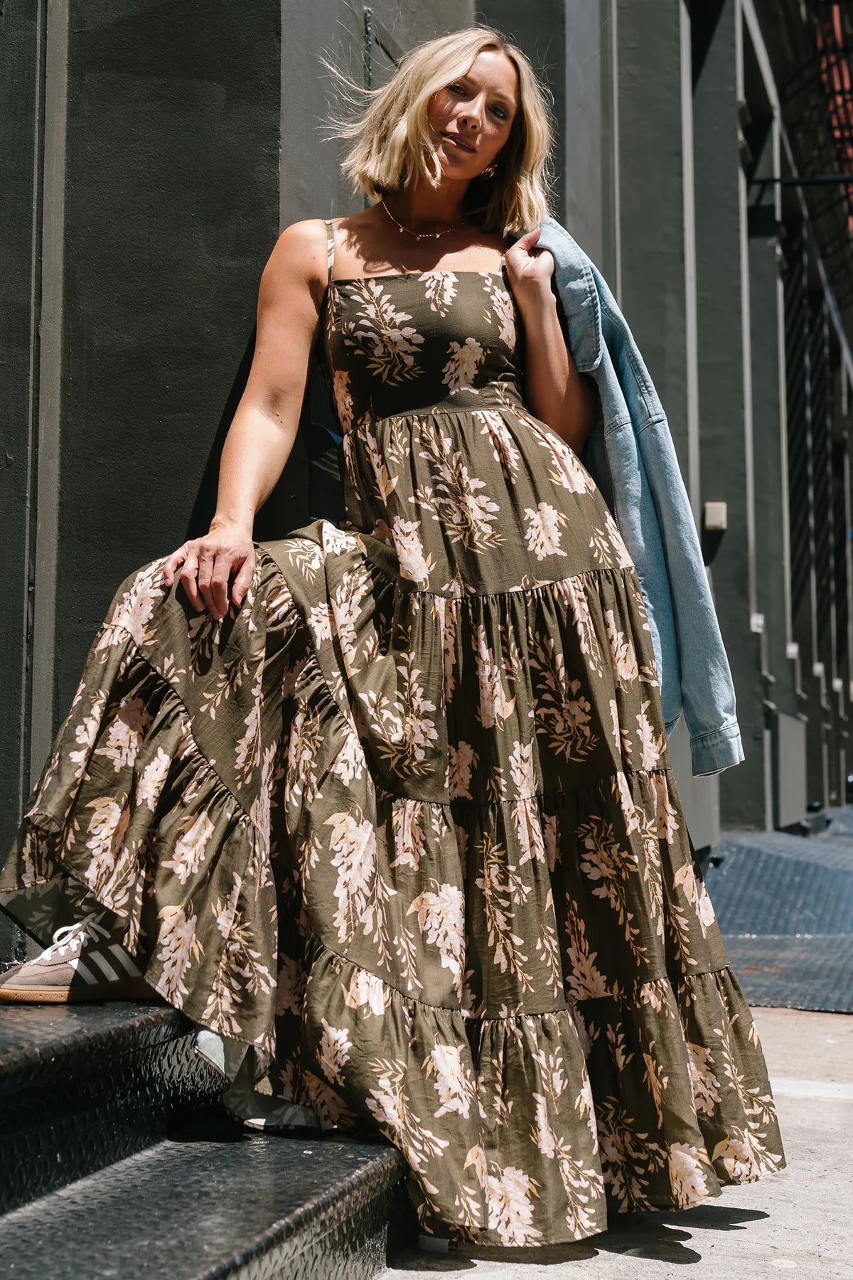 Silvia Tiered Maxi Dress | Olive + Blush Main image