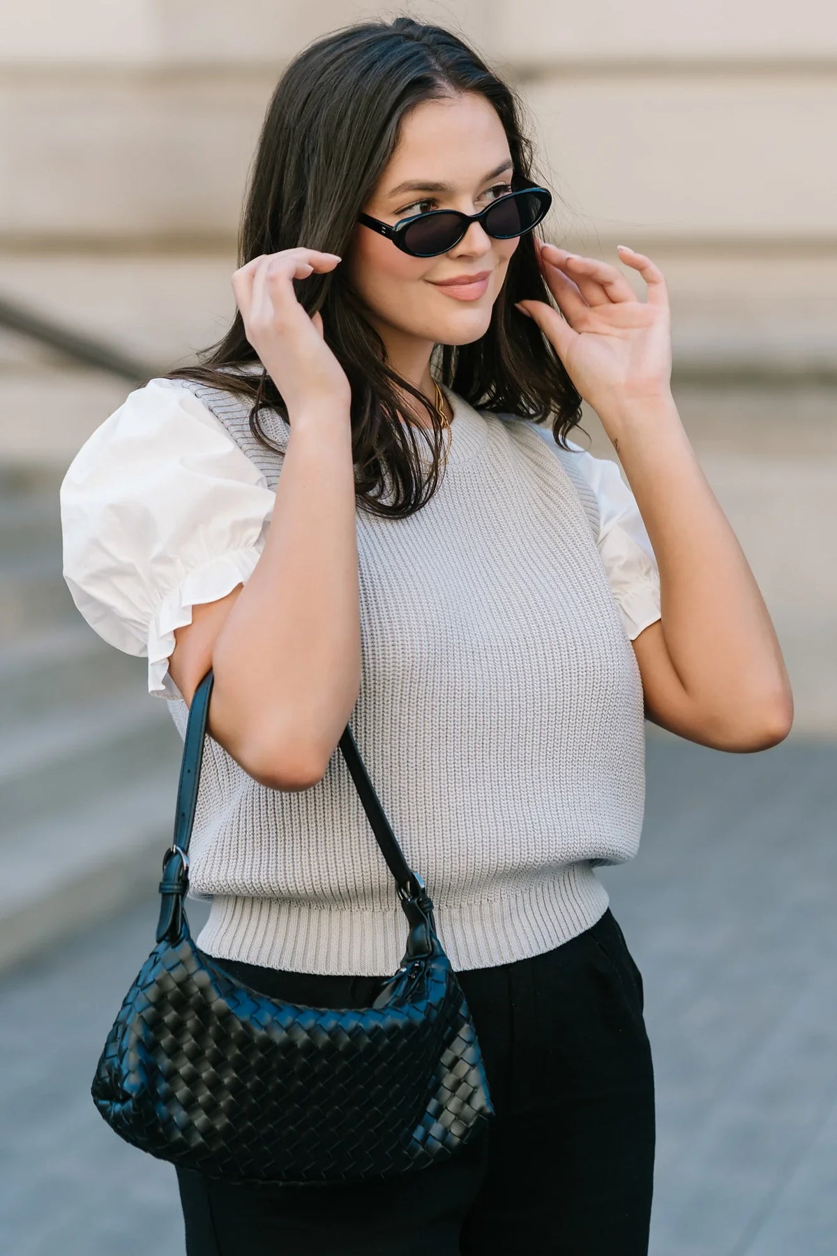 Taylor Puff Sleeve Top | Gray + Ivory Main image