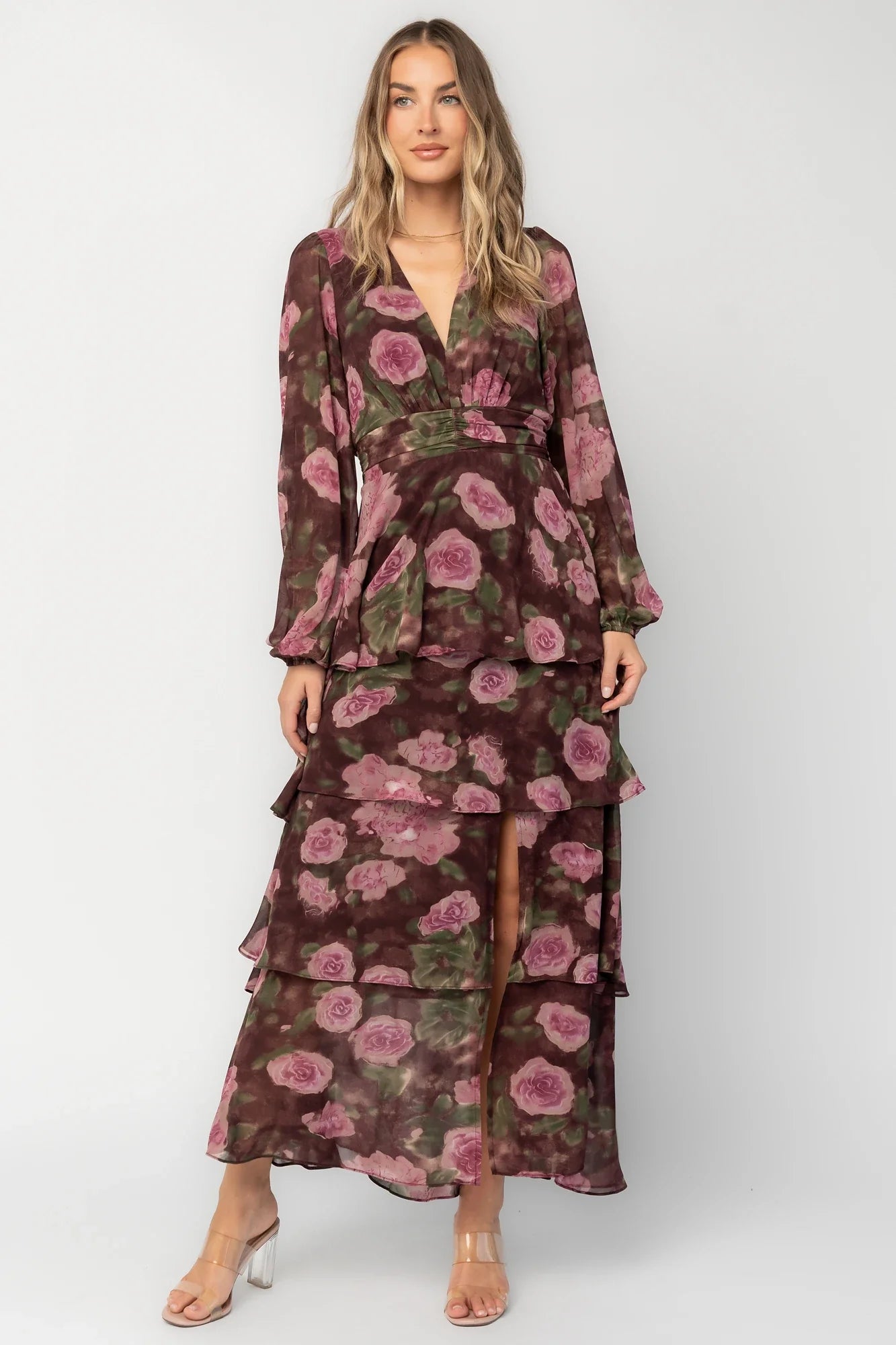 Mariella Tiered Maxi Dress | Mahogany Rose Floral Secondary image