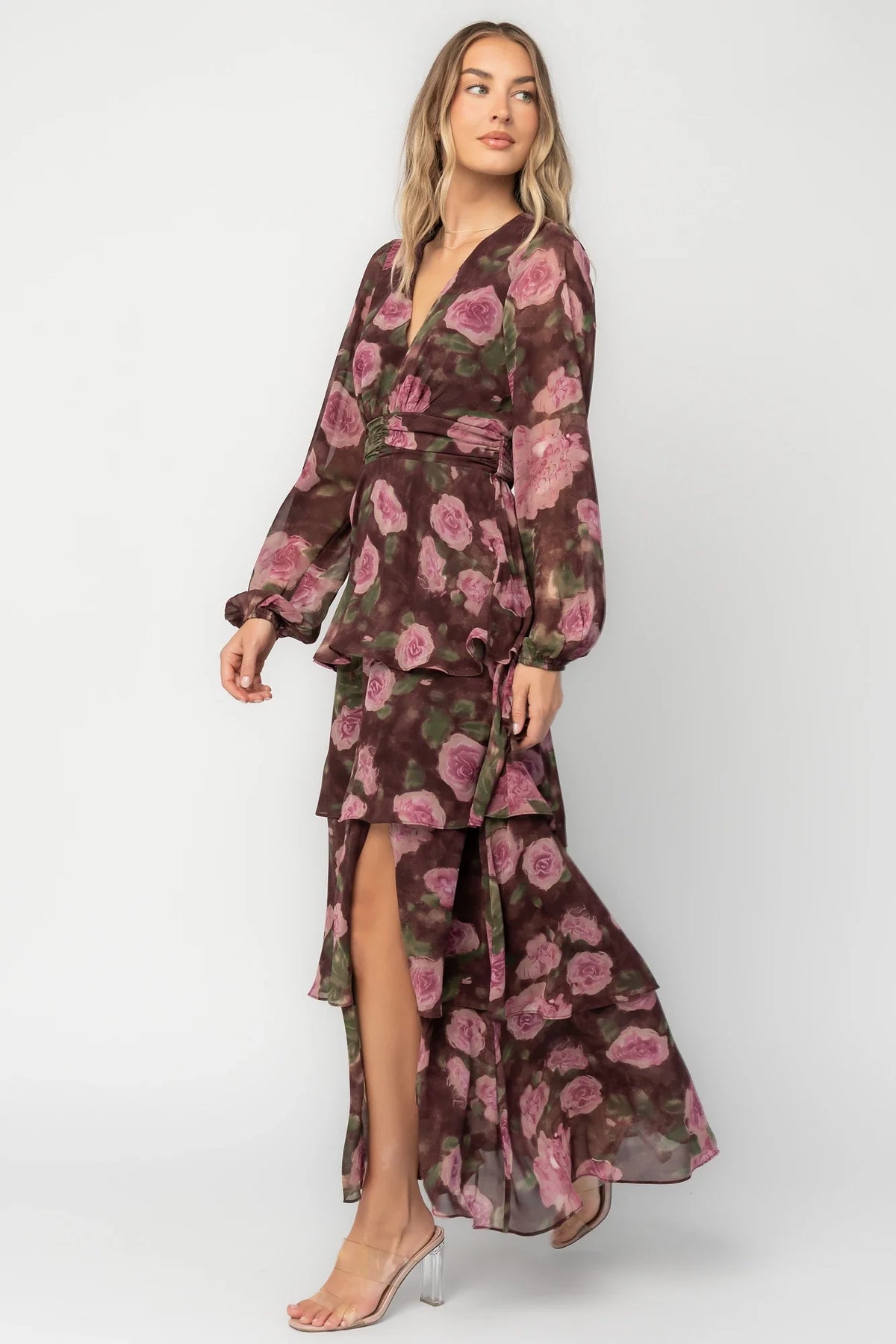 Mariella Tiered Maxi Dress | Mahogany Rose Floral