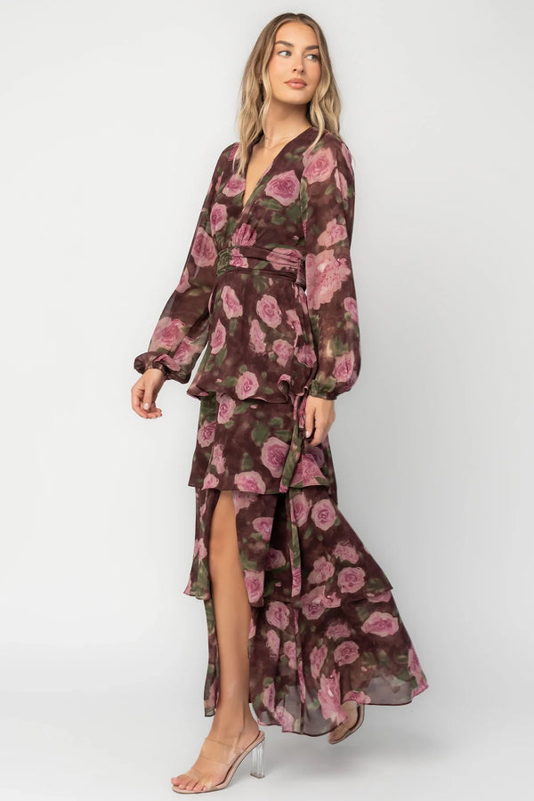 Mariella Tiered Maxi Dress | Mahogany Rose Floral