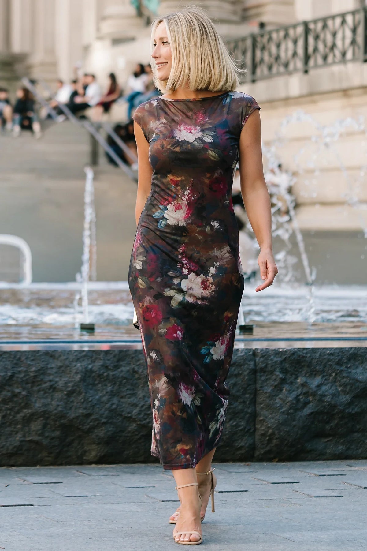 Daniela Mesh Midi Dress | Dark Vintage Floral Main image