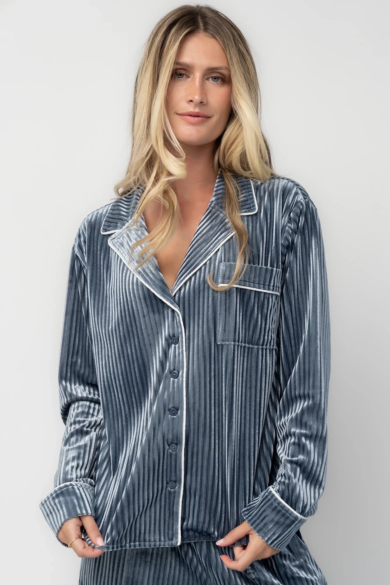 Klara Ribbed Velvet Pajama Set | Dusty Blue Secondary image