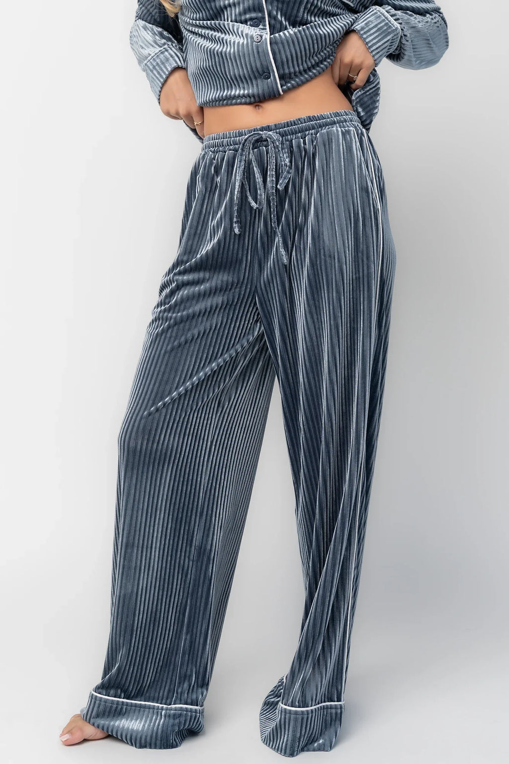 Klara Ribbed Velvet Pajama Set | Dusty Blue