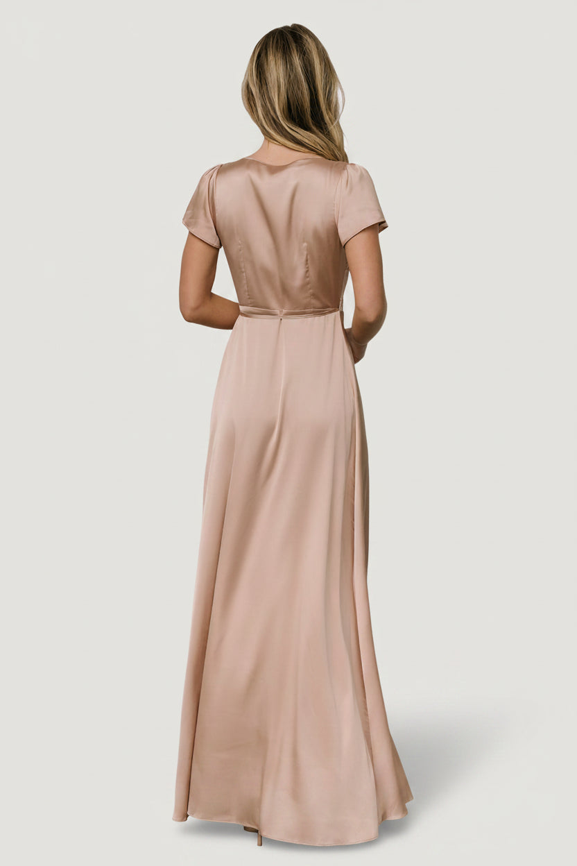 Krystal Satin Wrap Gown | Champagne
