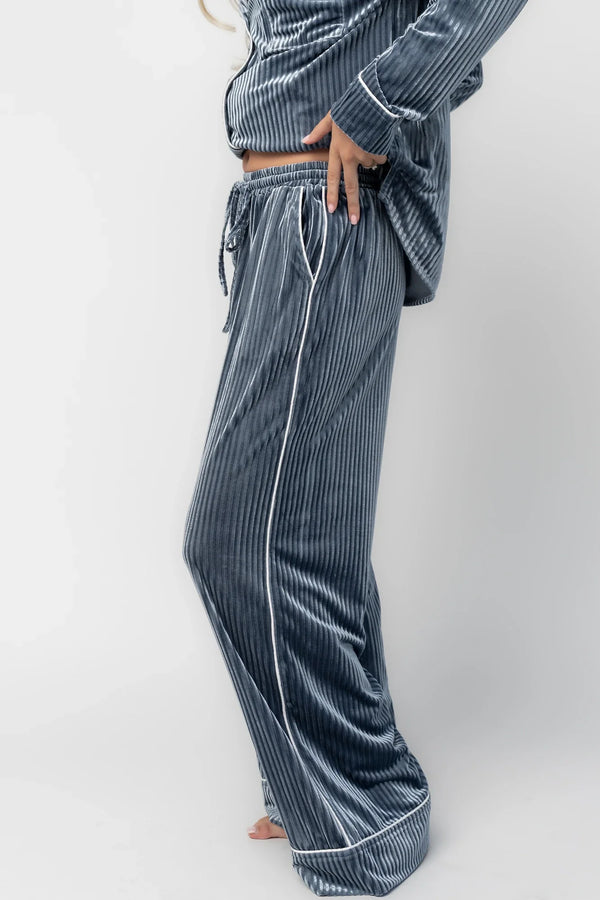 Klara Ribbed Velvet Pajama Set | Dusty Blue