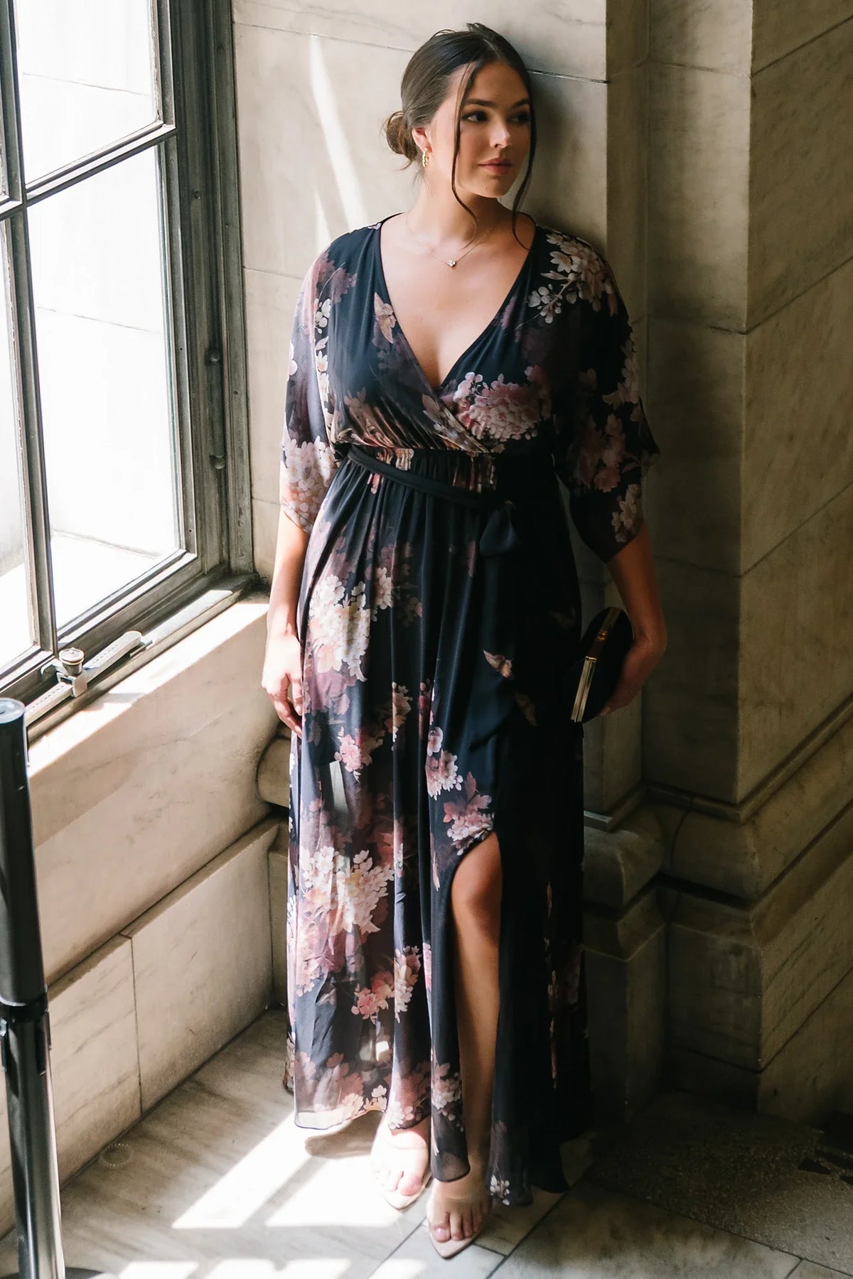 Kia Kimono Maxi Dress | Black + Blush Floral Main image