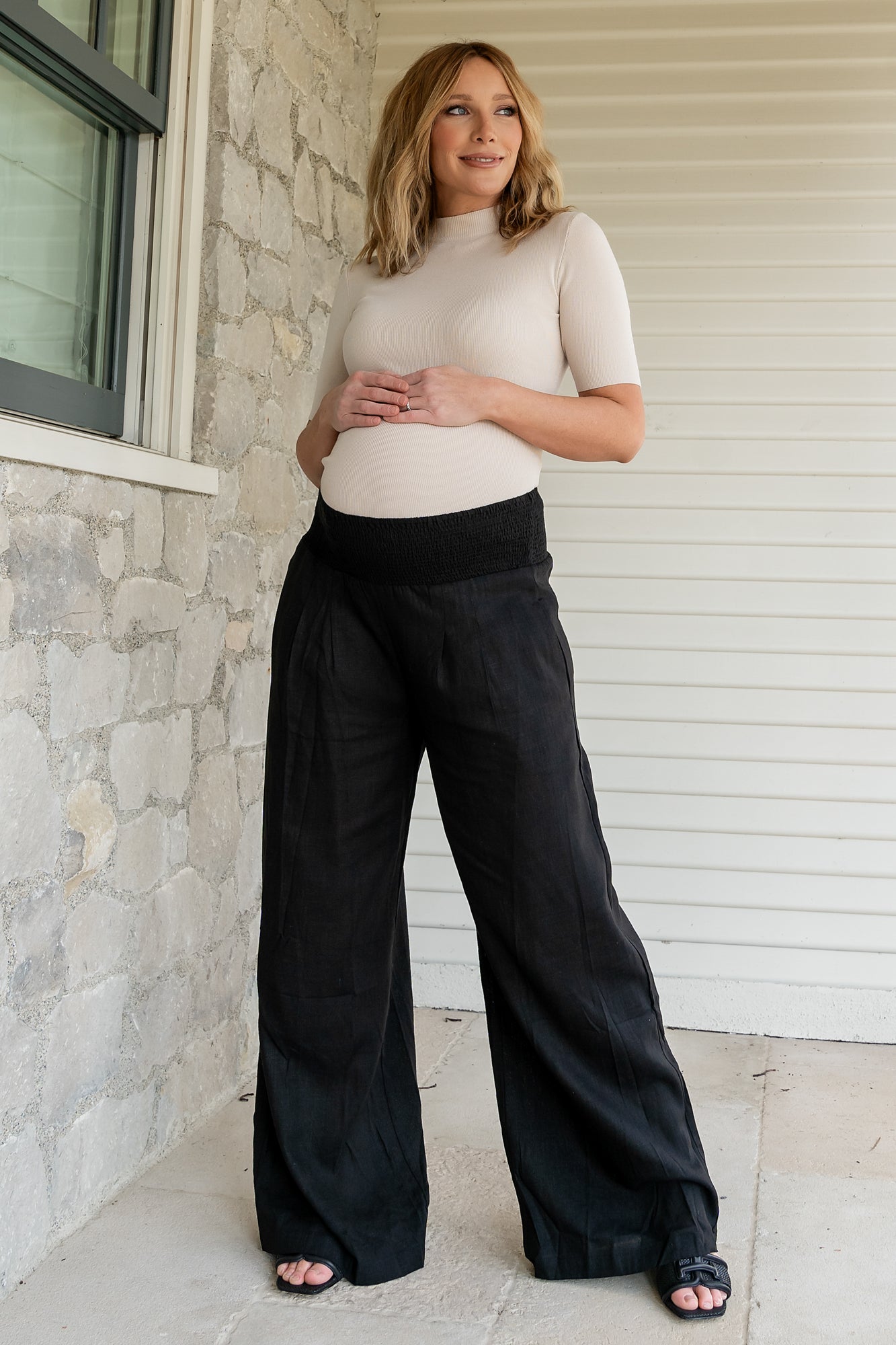 Parvati Smocked Waist Pants | Black Secondary image