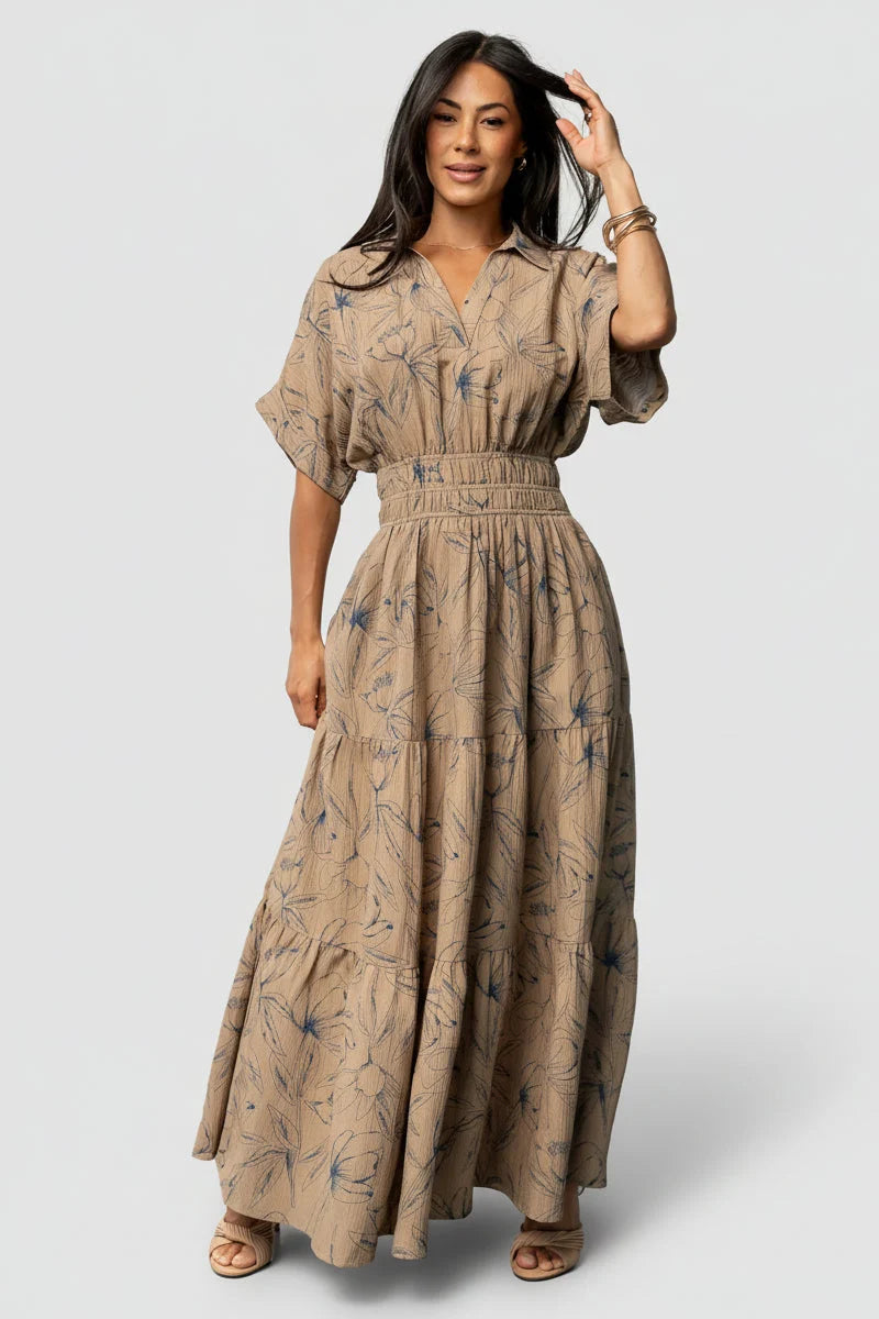 Hedda Tiered Maxi Dress | Natural + Blue Floral Main image