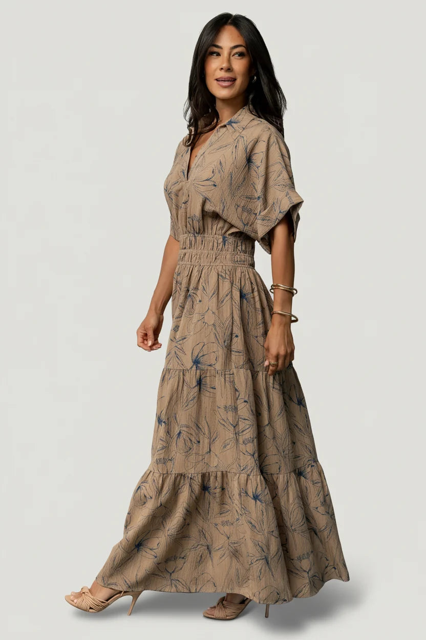 Hedda Tiered Maxi Dress | Natural + Blue Floral